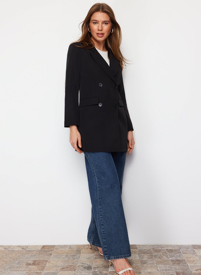 trendyol Black Double Button Pocket Detailed Lined Blazer Woven Jacket - Image 3