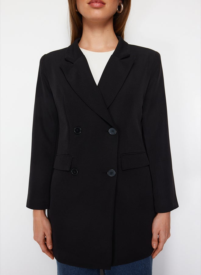 trendyol Black Double Button Pocket Detailed Lined Blazer Woven Jacket - Image 4