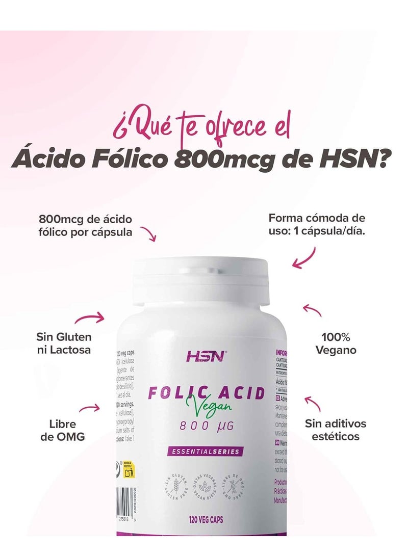 HSN Folic Acid 800mcg - 120 veg caps - Image 4