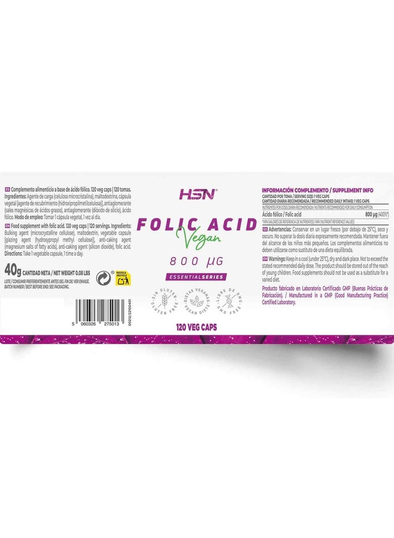 HSN Folic Acid 800mcg - 120 veg caps - Image 2