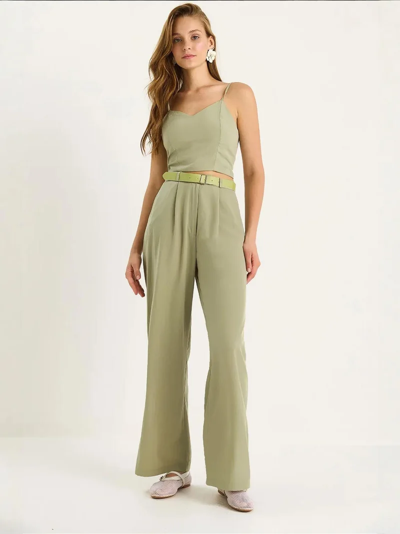 LUCCI V-Neck Blouse and Wide Leg Pants Set