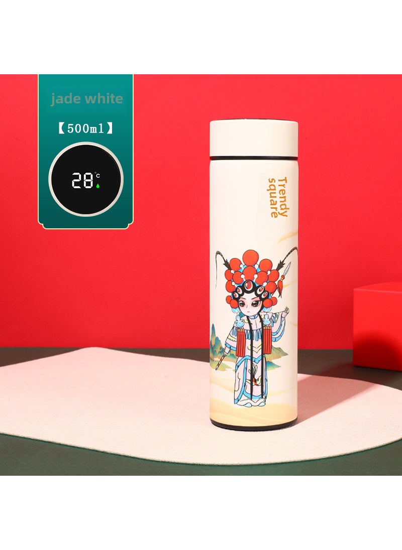Generic - Vintage Chinese Smart Thermal Flask Insulated Stainless Steel Cup Face White - Image 1