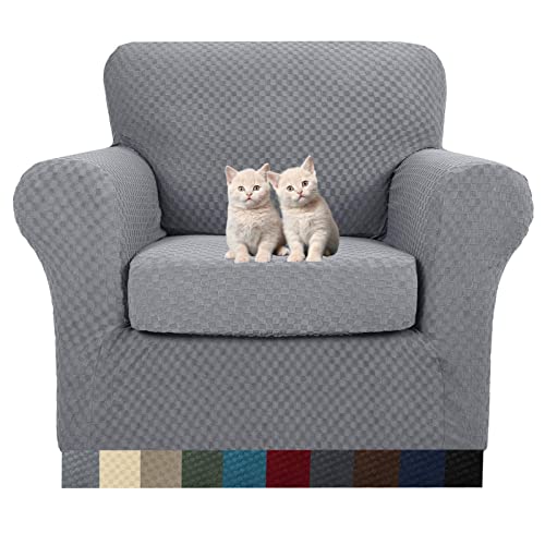 MAXIJIN 2 Piece Jacquard Chair Covers with Arms Super Stretch Non Slip Chair Slipcover for Living Room Dogs Pet Friendly Elastic Sofa Couch Protector Armchair Cover Chair Light Gray