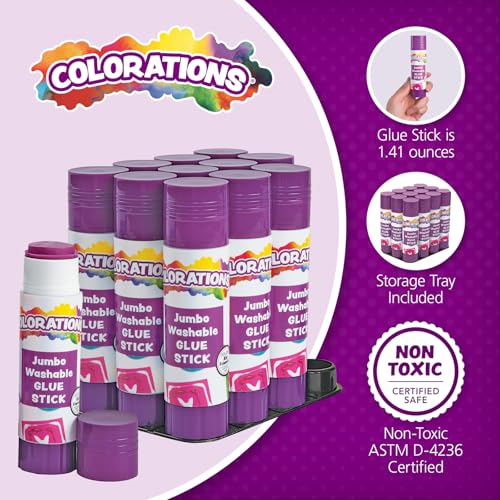 Colorations® Jumbo Washable Disappearing Purple Glue Sticks, Set of 12, 1.41 oz each, Non Toxic & Acid Free, Easy to See Where it is Applied & Dries Clear, Washable Glue, Use at School, Home or Office - Image 3