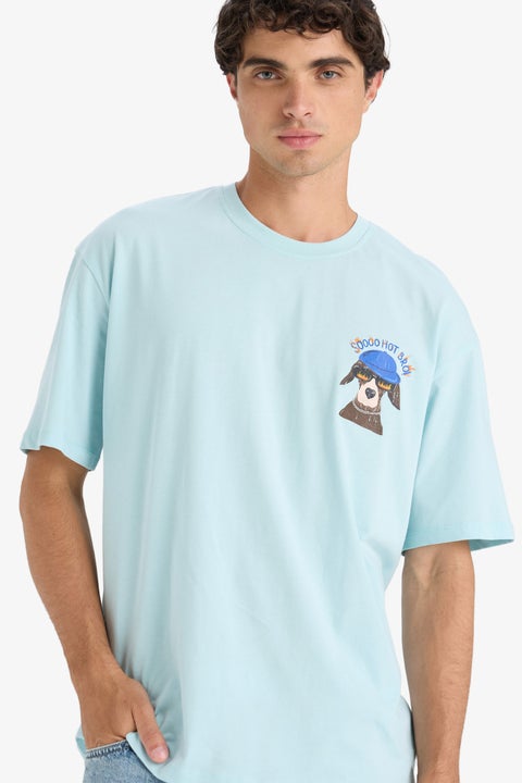 Blue Man Boxy Fit Crew Neck Printed Short Sleeve T-Shirt Casual