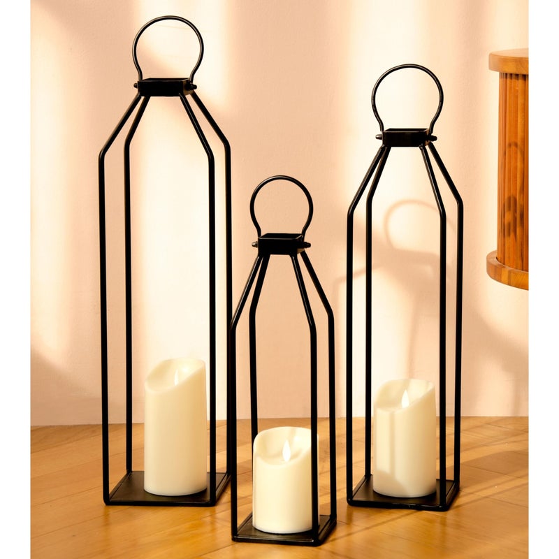 Perfnique Modern Farmhouse Lanterns Set of 3 Black Metal Lanterns w 6hr Timer Flickering Flameless Candles Decorative for Outdoor Decor Front Porch Indoor Patio Garden Fireplace Christmas