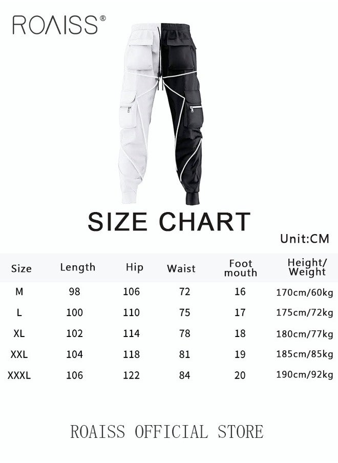 roaiss - Fashion Print Men Cargo Trousers  Multiple Pocket Design  Sports Trousers Reflective Tape Design  Velcro Feet Breathable Fabric  Solid Color - Image 1