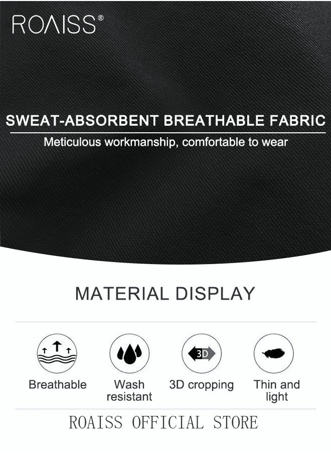 roaiss - Fashion Print Men Cargo Trousers  Multiple Pocket Design  Sports Trousers Reflective Tape Design  Velcro Feet Breathable Fabric  Solid Color - Image 1