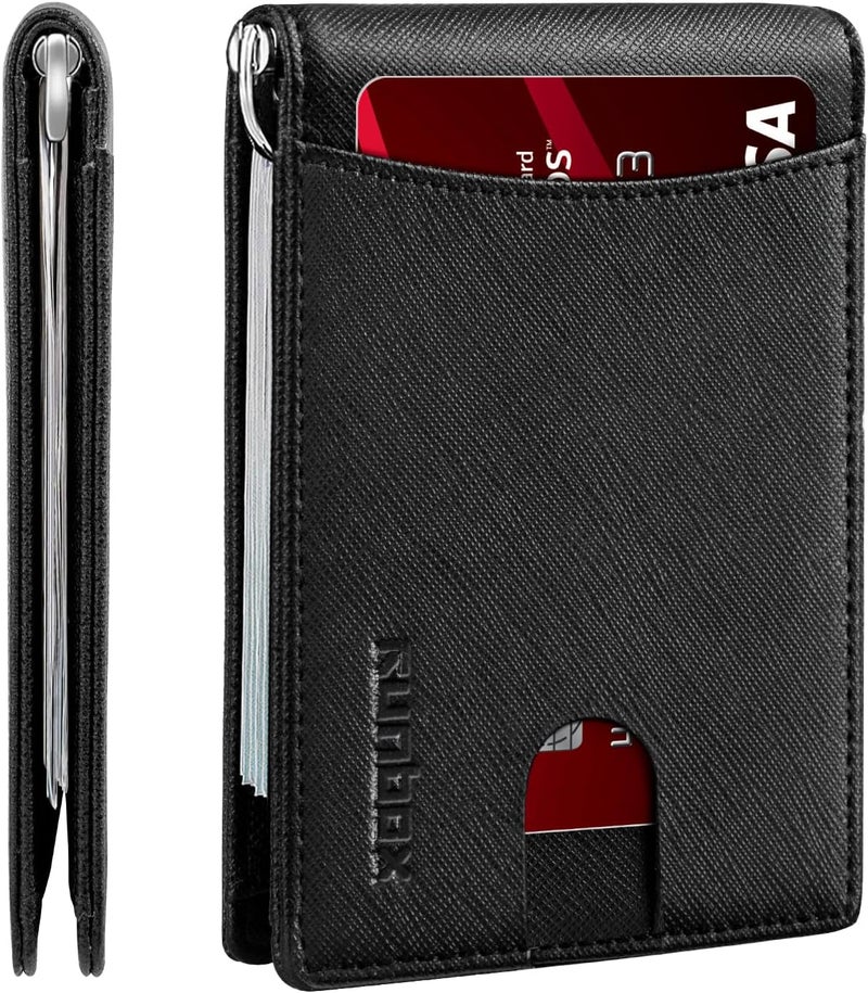 RUNBOX Slim Money Clip Wallets for Men RFID Blocking 11 Card Holder Minimalist Small Leather Bifold Men's Front Pocket Wallet Gift Box - Image 1