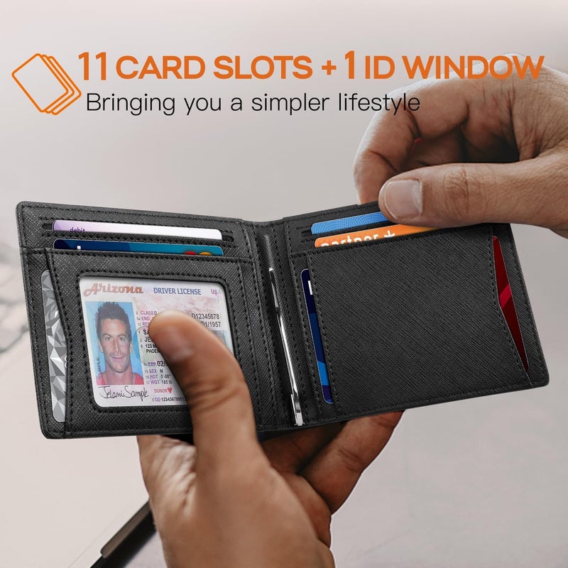 RUNBOX Slim Money Clip Wallets for Men RFID Blocking 11 Card Holder Minimalist Small Leather Bifold Men's Front Pocket Wallet Gift Box - Image 2