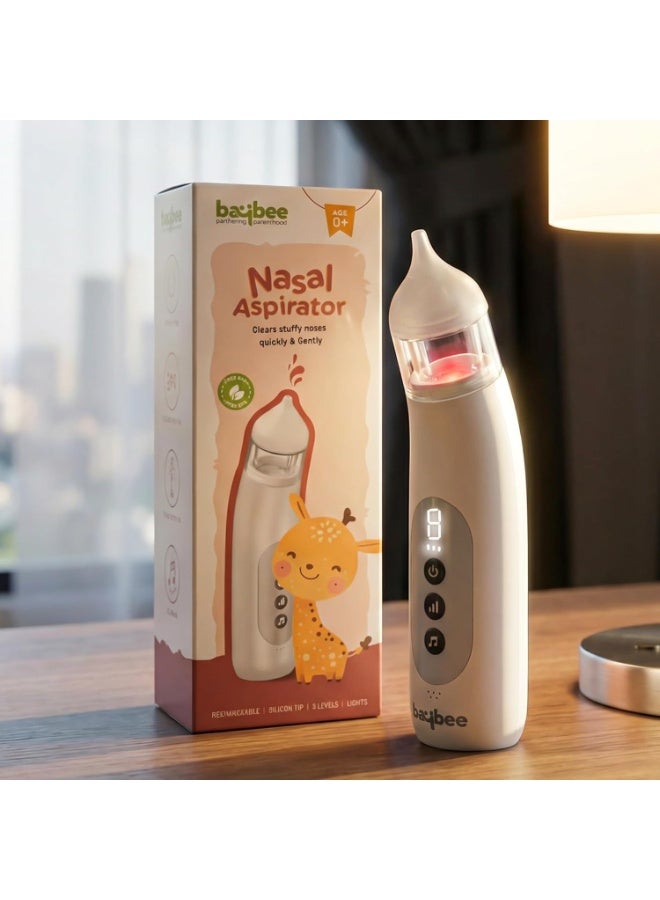 BAYBEE Electric Nasal Aspirator for Baby with 5 Suction Levels & Rechargeable Nose Sucker | Nose Cleaner for New Born Baby with Silicone Tip, Music & Light | Mucus Extractor, Snot Sucker for Kids - Image 1