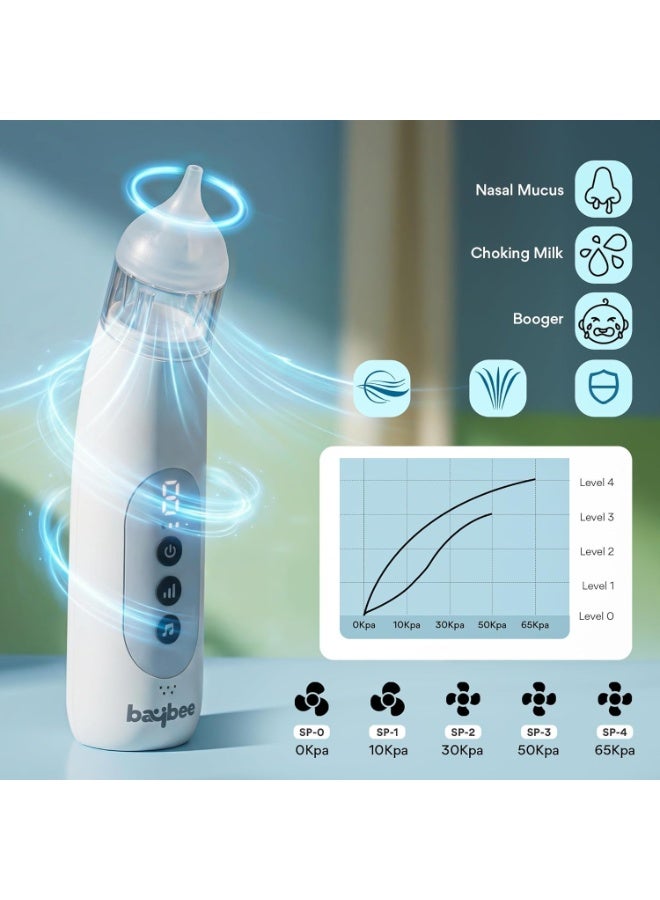 BAYBEE Electric Nasal Aspirator for Baby with 5 Suction Levels & Rechargeable Nose Sucker | Nose Cleaner for New Born Baby with Silicone Tip, Music & Light | Mucus Extractor, Snot Sucker for Kids - Image 5