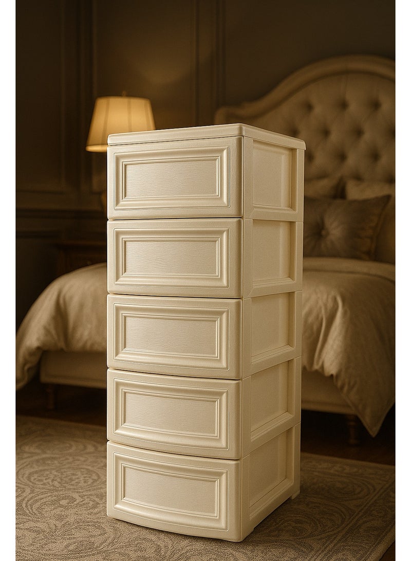 المفرج أدراج تخزين لؤلؤية بـ 5 أدراج – تصميم فاخر وعصري لغرف النوم الراقية (الأبعاد: 104 × 42 × 34 سم) - Image 4