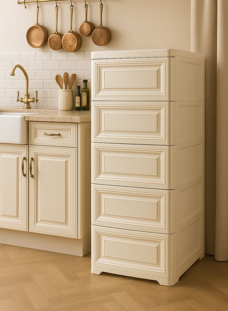 المفرج أدراج تخزين لؤلؤية بـ 5 أدراج – تصميم فاخر وعصري لغرف النوم الراقية (الأبعاد: 104 × 42 × 34 سم) - Image 3