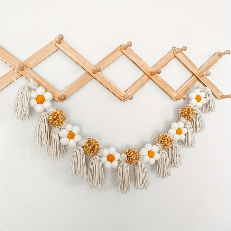 Gray Daisy Tassel Wood Bead Garland Boho Farmhouse Floral Banner For Shower Birthday Party Classroom Rustic Wedding Photo Booth Decoration - Image 4