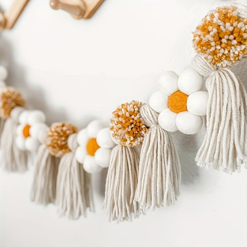 Gray Daisy Tassel Wood Bead Garland Boho Farmhouse Floral Banner For Shower Birthday Party Classroom Rustic Wedding Photo Booth Decoration - Image 5