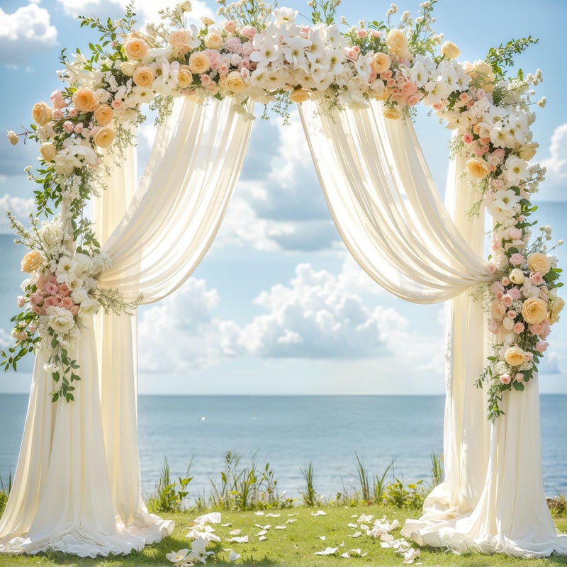 Wedding Arch Draping Fabric 28 x19FT Sheer Chiffon Fabric Backdrop 2 Panels Ivory Drapes for Wedding Ceremony Decor Decorative Arch Drapery for Birthday Party Ceiling Curtain Backdrop