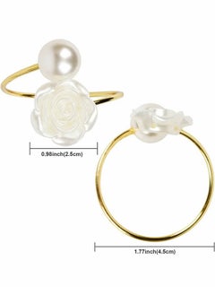 HY Gold Pearl Napkin Rings Set of 6, Flower Napkin Ring for Wedding, Dinner Party, Banquet, White Rose Serviette for Valentine's Day, Thanksgiving Day (Rose&Pearl)  - Image 3