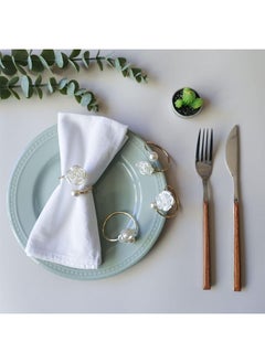 HY Gold Pearl Napkin Rings Set of 6, Flower Napkin Ring for Wedding, Dinner Party, Banquet, White Rose Serviette for Valentine's Day, Thanksgiving Day (Rose&Pearl)  - Image 4