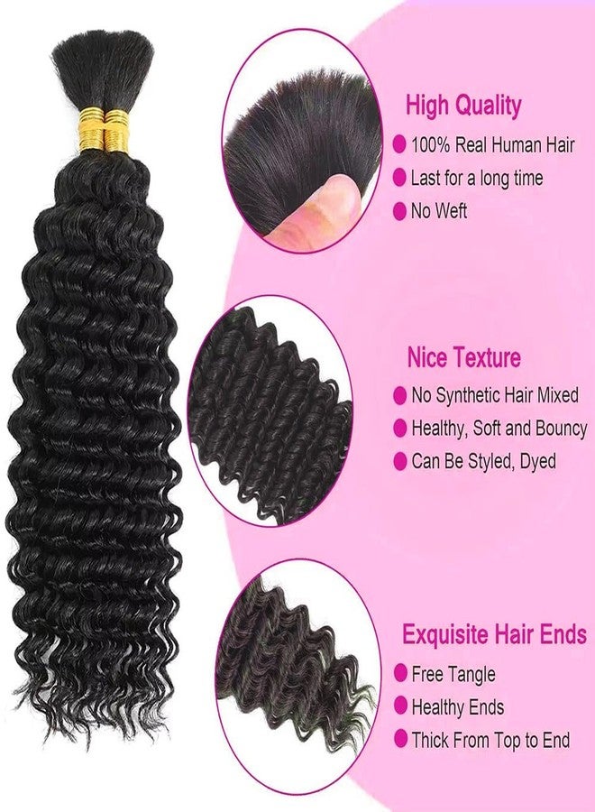 FDX Human Braiding Hair for Boho Braids 16 Inch Deep Wave Bulk Human Hair for Braiding 2 Bundles Bohemian Boho Hair for Braiding 100% Brazilian Curly Wet and Wavy Human Braiding Hair 1B Black - Image 4