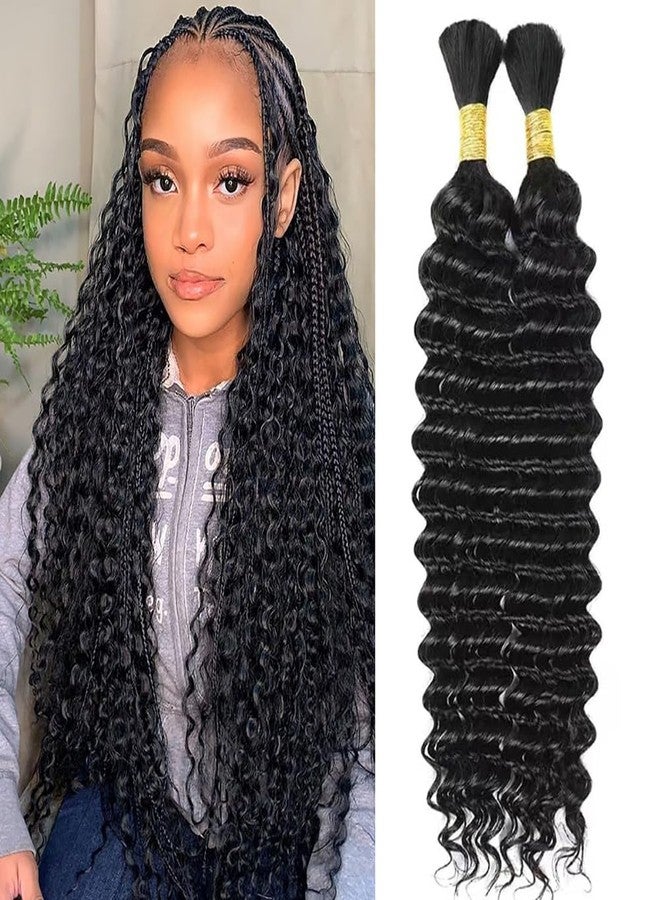 FDX Human Braiding Hair for Boho Braids 16 Inch Deep Wave Bulk Human Hair for Braiding 2 Bundles Bohemian Boho Hair for Braiding 100% Brazilian Curly Wet and Wavy Human Braiding Hair 1B Black - Image 1