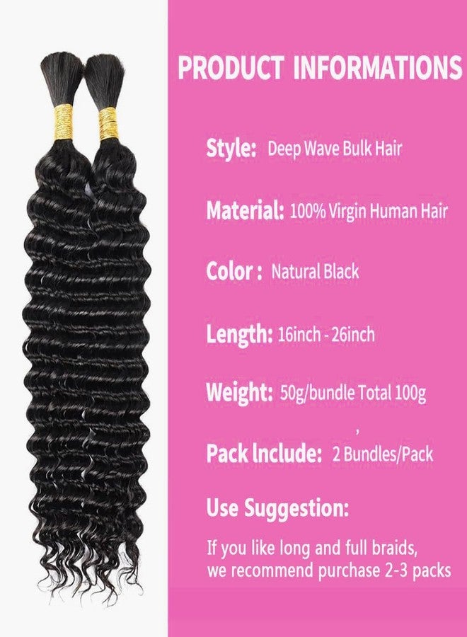 FDX Human Braiding Hair for Boho Braids 16 Inch Deep Wave Bulk Human Hair for Braiding 2 Bundles Bohemian Boho Hair for Braiding 100% Brazilian Curly Wet and Wavy Human Braiding Hair 1B Black - Image 2