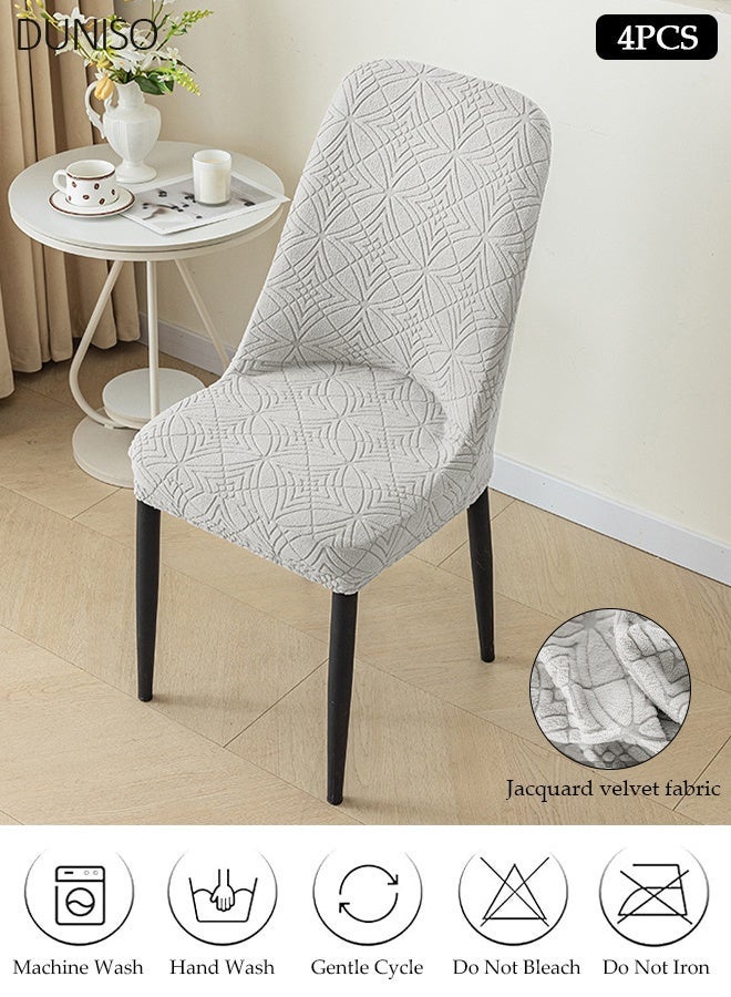 DUNISO 4 Pack Stretch Jacquard Dining Chair Slipcover, Light Gray Stretchable Anti Wrinkle Chair Cover Protector for Dining Room Cafe Bistro - Image 1