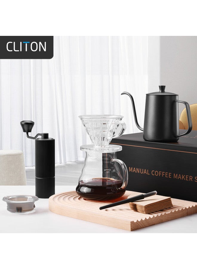 Cliton Hand-crank Coffee Grinder, Portable Coffee Maker, Coffee Pot, Coffee Filter Cup, Filter Paper Set - Image 1