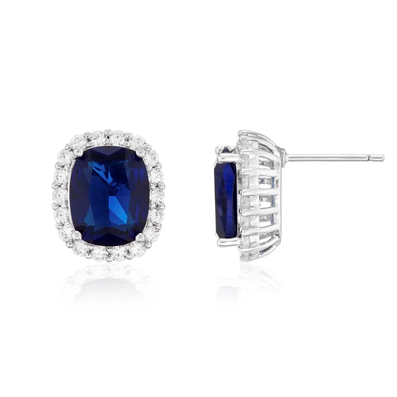 باكلي لندن BUCKLEY LONDON THE FLAWLESS COLLECTION - SAPPHIRE RECTANGULAR CUSHION SPARKLE EARRINGS