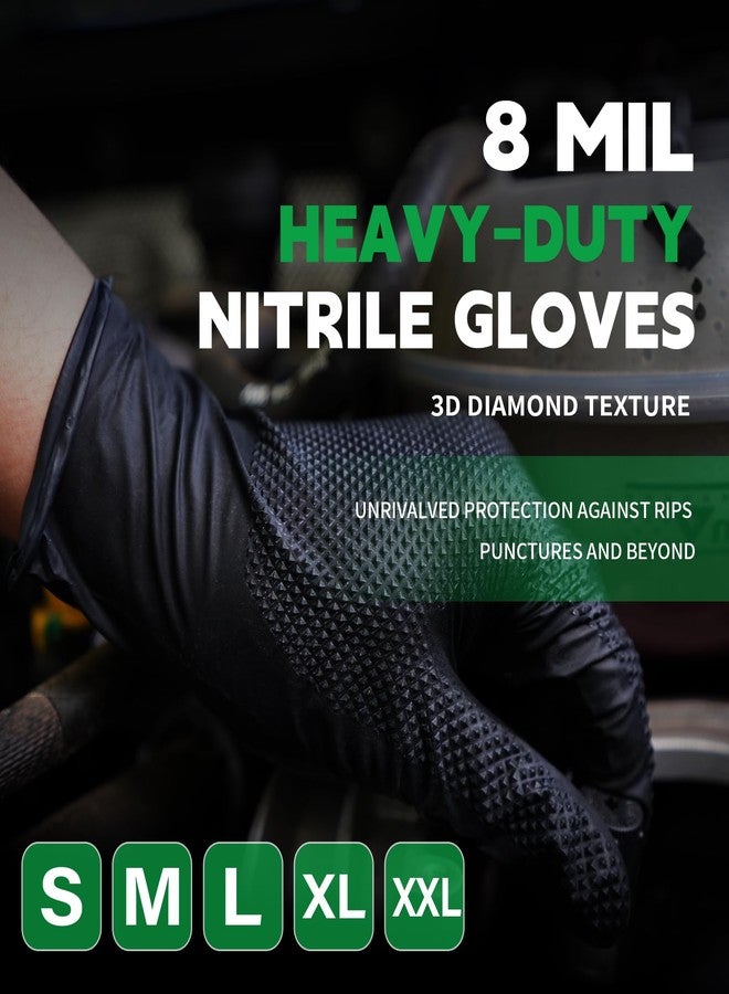 FINITEX Heavy Duty Black Industrial Nitrile Disposable Gloves - 100PCS 8Mil Latex-free Powder-free 3D Diamond Mechanic Gloves (Large) - Image 3