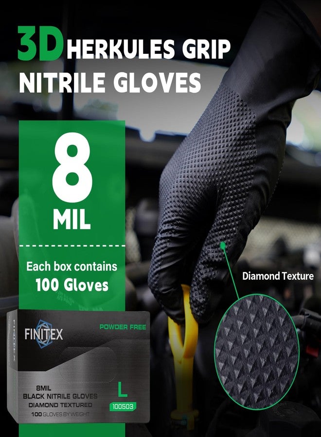FINITEX Heavy Duty Black Industrial Nitrile Disposable Gloves - 100PCS 8Mil Latex-free Powder-free 3D Diamond Mechanic Gloves (Large) - Image 5