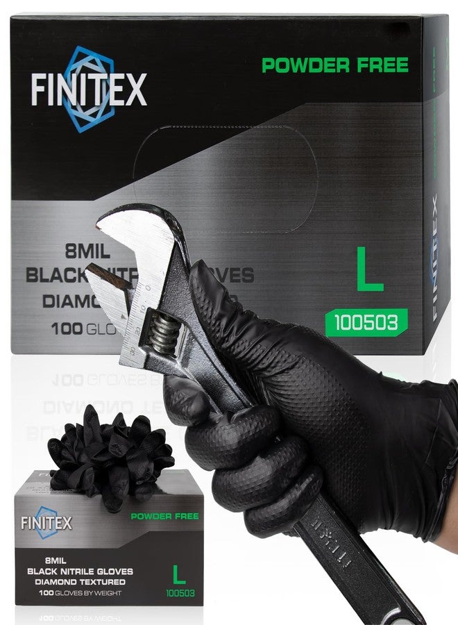 FINITEX Heavy Duty Black Industrial Nitrile Disposable Gloves - 100PCS 8Mil Latex-free Powder-free 3D Diamond Mechanic Gloves (Large) - Image 1