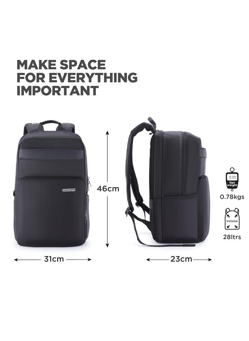 AMERICAN TOURISTER - American Tourister RON Large Laptop Backpack Travel bag, 28 Ltrs Durable bags for mens, College School Computer Backpack Gift for Men Women Boys Girls Kids, Black, with Rain Cover - Image 1