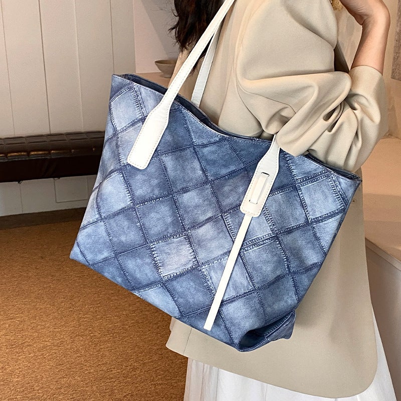 Large Capacity Student Bag Women'S Korean Style High-End Rhomboid Bag Fashionable And Elegant Work Bag Tote Shoulder Bag For Women - Image 3