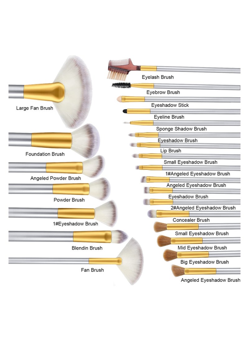 SYOSI Make up Brushes, Brush Eyeshadow Brush Set, 24pcs Premium Cosmetic Makeup Brush Set for Foundation Blending Blush Concealer Eye Shadow, Travel Makeup bag Included, Champagne (24 Piece Set Large) - Image 2