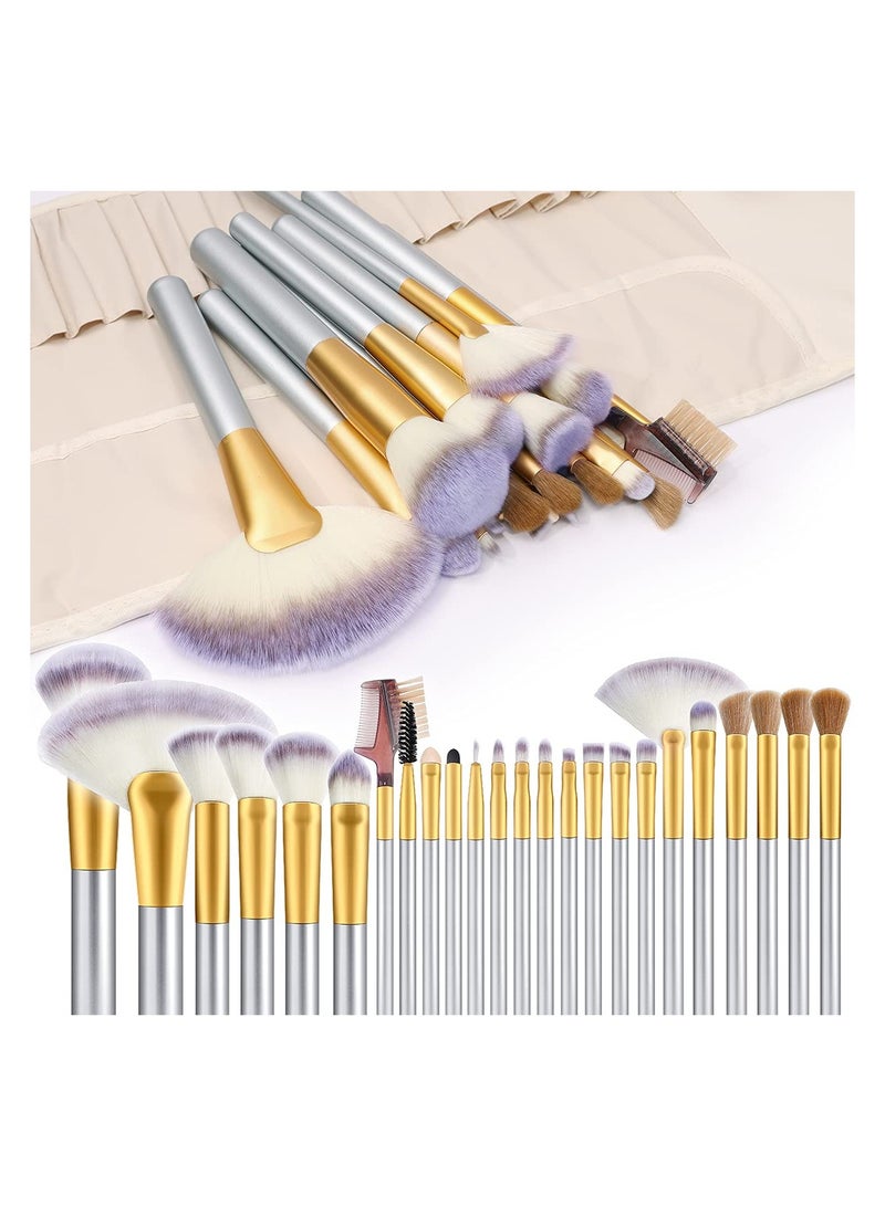 SYOSI Make up Brushes, Brush Eyeshadow Brush Set, 24pcs Premium Cosmetic Makeup Brush Set for Foundation Blending Blush Concealer Eye Shadow, Travel Makeup bag Included, Champagne (24 Piece Set Large) - Image 1