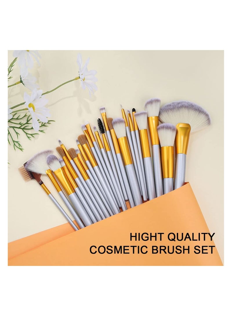 SYOSI Make up Brushes, Brush Eyeshadow Brush Set, 24pcs Premium Cosmetic Makeup Brush Set for Foundation Blending Blush Concealer Eye Shadow, Travel Makeup bag Included, Champagne (24 Piece Set Large) - Image 5