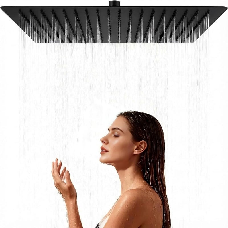 16 Inch Large Rain Shower Head - Matte Black Ceiling Rainfall Showerhead 304 Stainless Steel High Pressure - Image 1