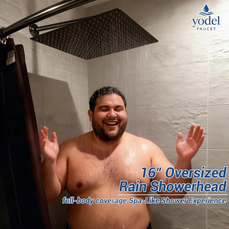 16 Inch Large Rain Shower Head - Matte Black Ceiling Rainfall Showerhead 304 Stainless Steel High Pressure - Image 2