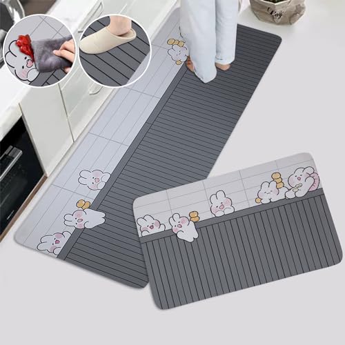 Home-Cloud HomeCloud Rubber Kitchen Mats for Floor Set of 2 Pcs | Non-Skid, Soft Absorbent Rugs for Kitchen, Laundry, and Hallway | 120x40cm, 40x60cm| 4mm Thickness (Clover_Beige) - Image 5