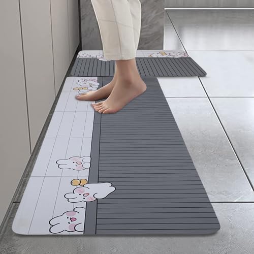Home-Cloud HomeCloud Rubber Kitchen Mats for Floor Set of 2 Pcs | Non-Skid, Soft Absorbent Rugs for Kitchen, Laundry, and Hallway | 120x40cm, 40x60cm| 4mm Thickness (Clover_Beige) - Image 1