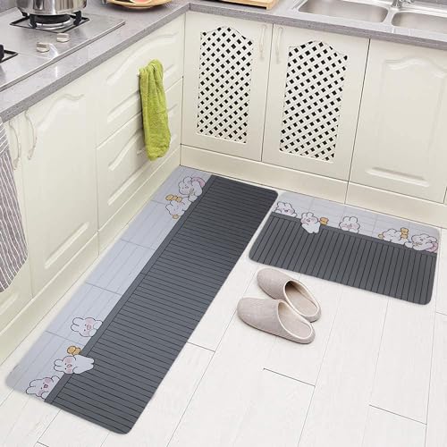 Home-Cloud HomeCloud Rubber Kitchen Mats for Floor Set of 2 Pcs | Non-Skid, Soft Absorbent Rugs for Kitchen, Laundry, and Hallway | 120x40cm, 40x60cm| 4mm Thickness (Clover_Beige) - Image 2