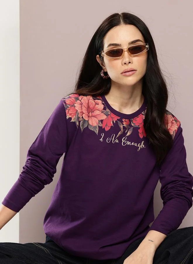 ديلينجر تيشيرت نسائي بأكمام طويلة وطبعة واسعة