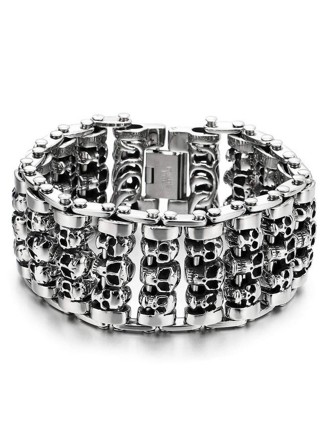 COOLSTEELANDBEYOND - COOLSTEELANDBEYOND Heavy and Study Mens Steel Large Link Chain Motorcycle Bike Chain Bracelet with Skulls Polished - Image 1