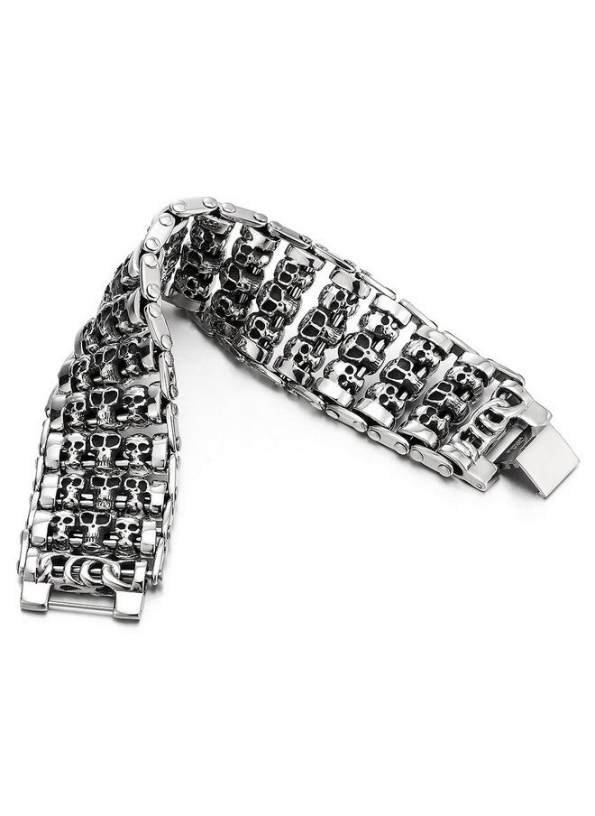 COOLSTEELANDBEYOND - COOLSTEELANDBEYOND Heavy and Study Mens Steel Large Link Chain Motorcycle Bike Chain Bracelet with Skulls Polished - Image 1