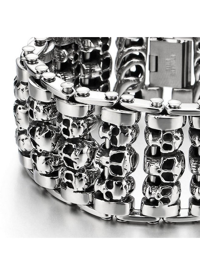 COOLSTEELANDBEYOND - COOLSTEELANDBEYOND Heavy and Study Mens Steel Large Link Chain Motorcycle Bike Chain Bracelet with Skulls Polished - Image 1