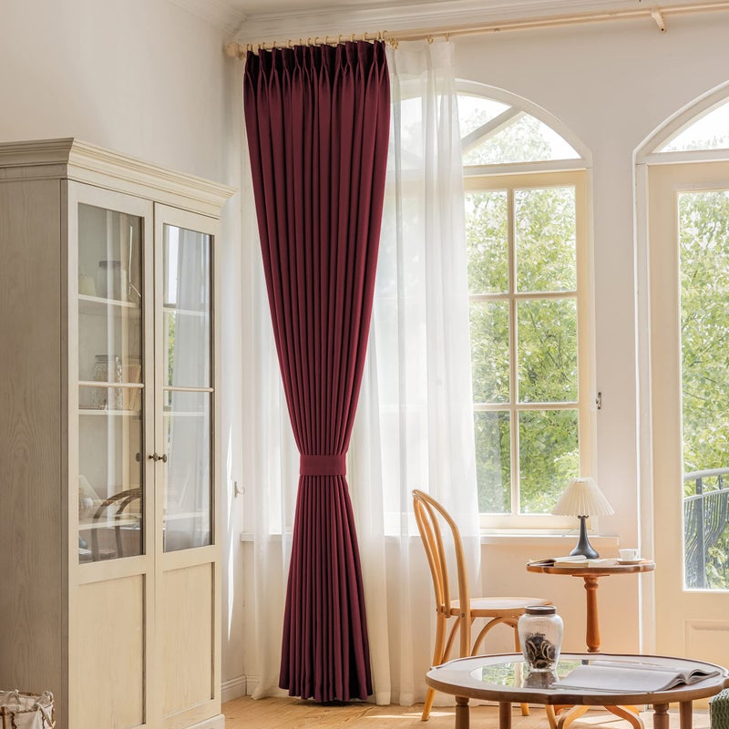 OYRING 38"" W x 84"" L Blackout Pinch Pleat Curtain with Tieback for Bedroom  Thermal Insulated Pleated Curtain for Living Room  Patio  Burgundy  1 Panel - Image 1