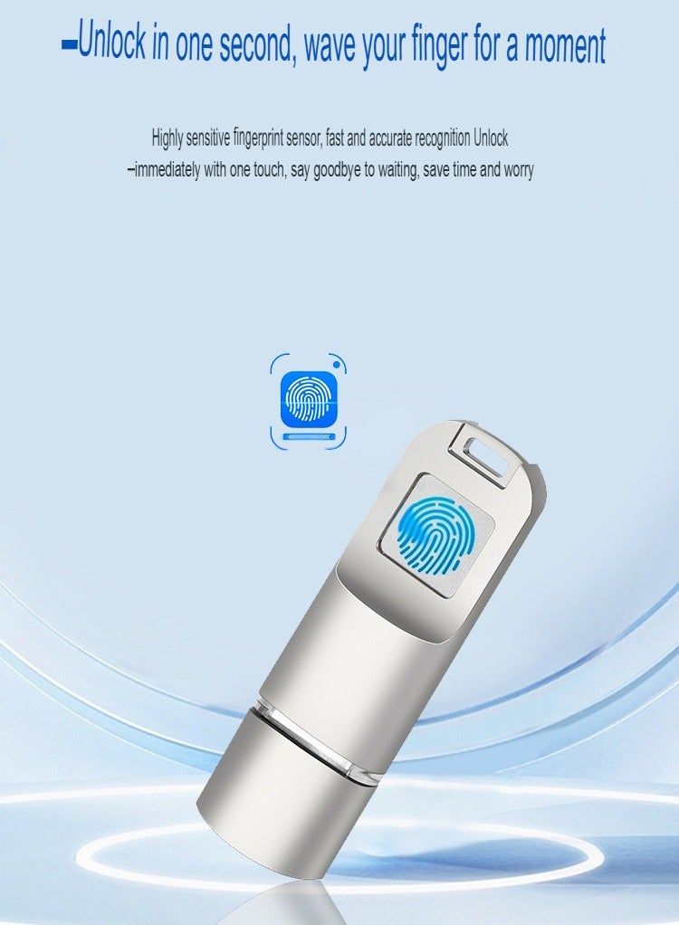 Encrypted Flash Drive, USB 3.0 Biometric Security Protection Thumb Drive, Compact And Portable Memory Stick Pen Zip Drive, Lightweight Large Capacity USB Drive, (1pc, Silver, 32GB) - Image 2