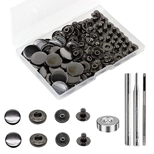 BetterJonny 24 Sets Heavy Duty Leather Snap Fasteners Kit BetterJonny 17mm Metal Snap Buttons Press Studs Leather Rivets Snaps with 4 Setter Tools for Clothes Bracelet Jackets Jeans Gun Black