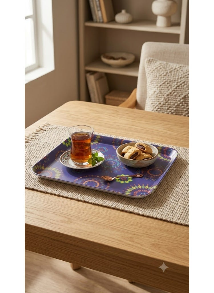 Product Name: Rectangular Serving Tray with Bohemian Mandala Pattern - Blue/Multicolor - Image 1